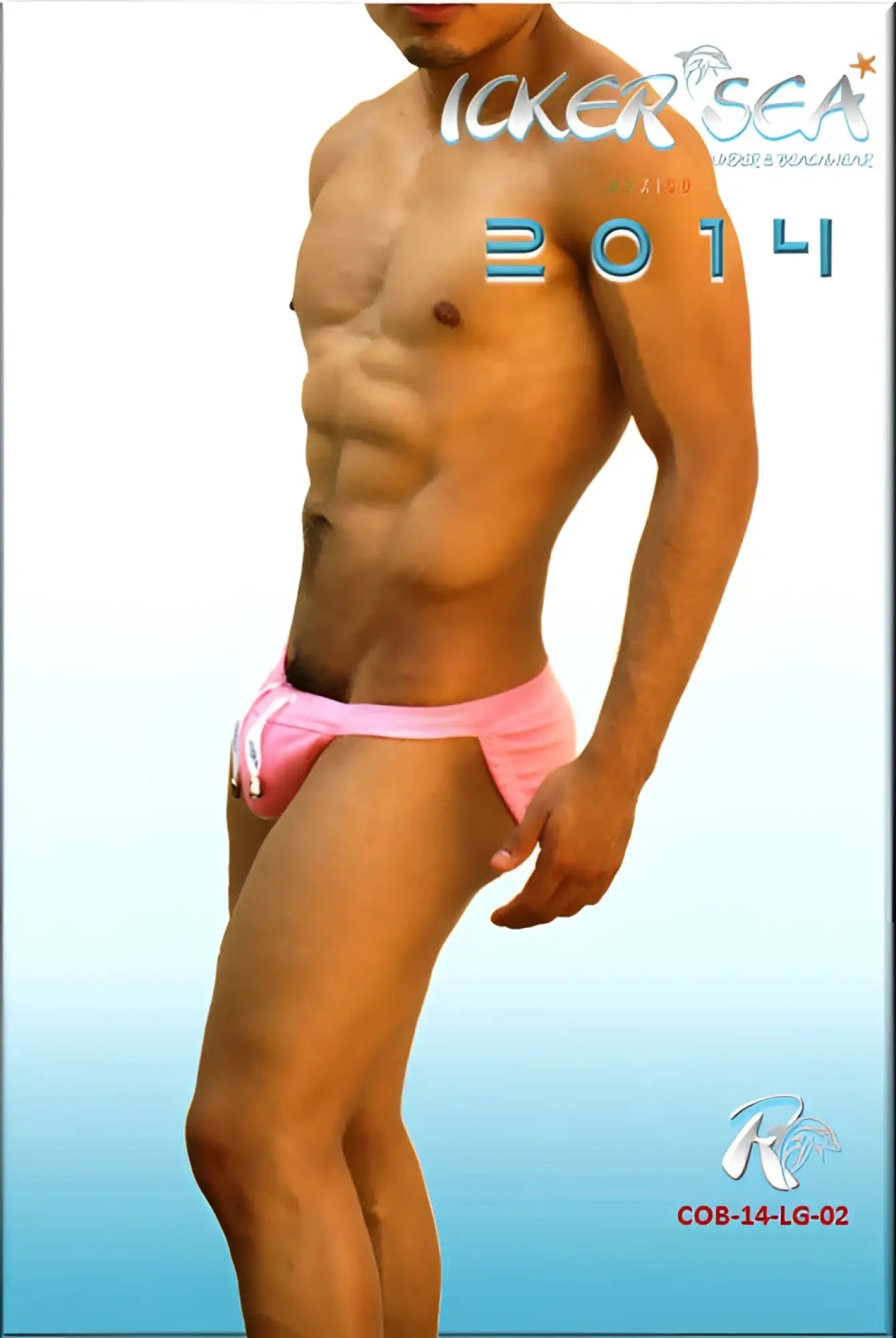 Icker Sea lifeguard micro slip bikini swimwear pink pink swim trunks with white drawstring front view