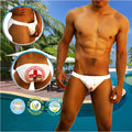 Icker Sea lifeguard micro slip bikini swimwear white with red cross emblem and drawstring closure swim trunks