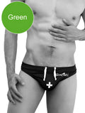 Icker Sea lifeguard tanga thong swimwear green cob-14-ltw03 black swim trunks with white drawstrings and cross emblem