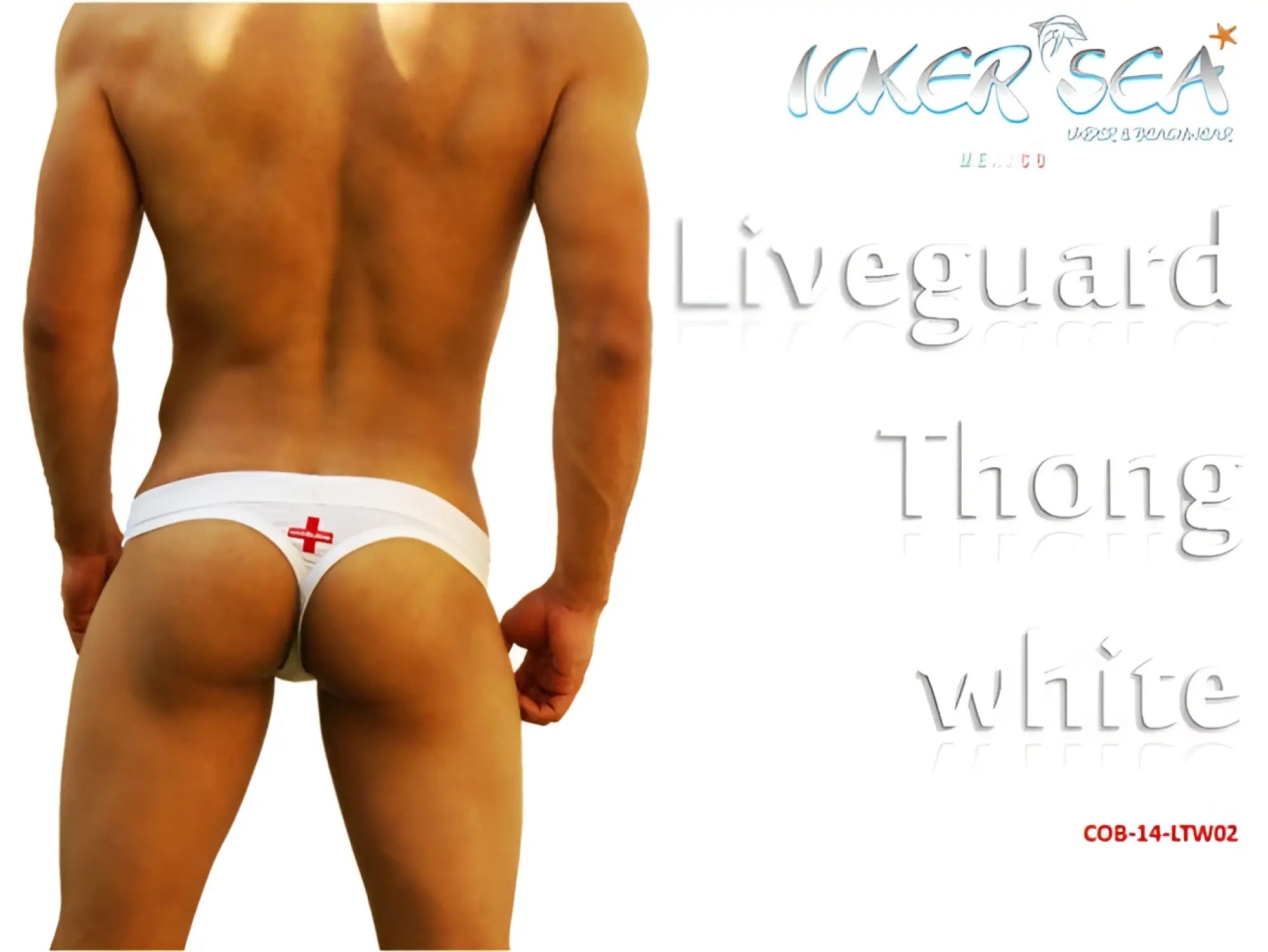 White thong swim trunks with red cross emblem by icker sea lifeguard tanga thong swimwear for beachwear use