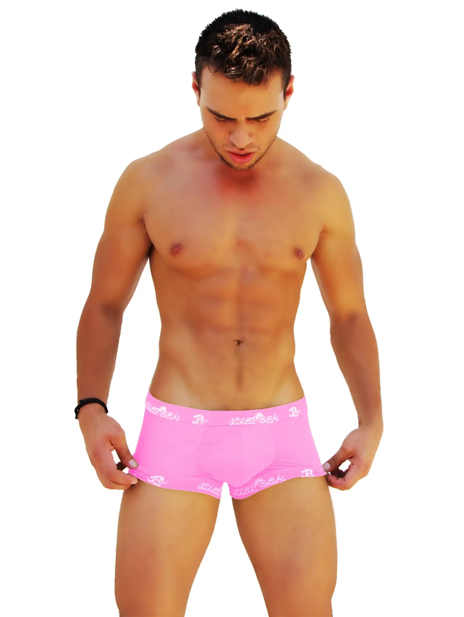 Pink icker sea boxer briefs with white logo trim made from soft fabric for comfortable everyday wear