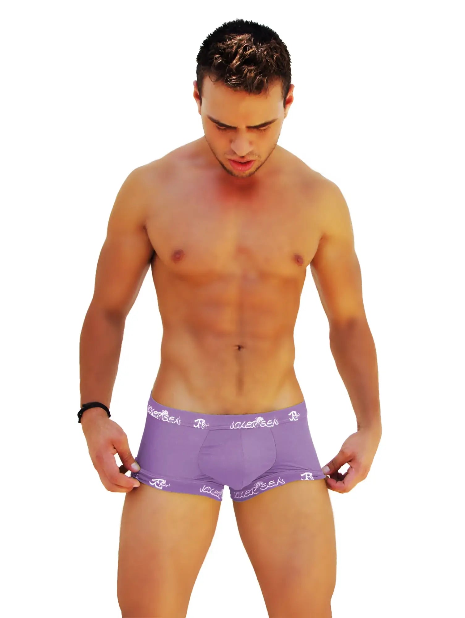 Purple icker sea logo trim boxer brief underwear featuring white logo trim on breathable fabric