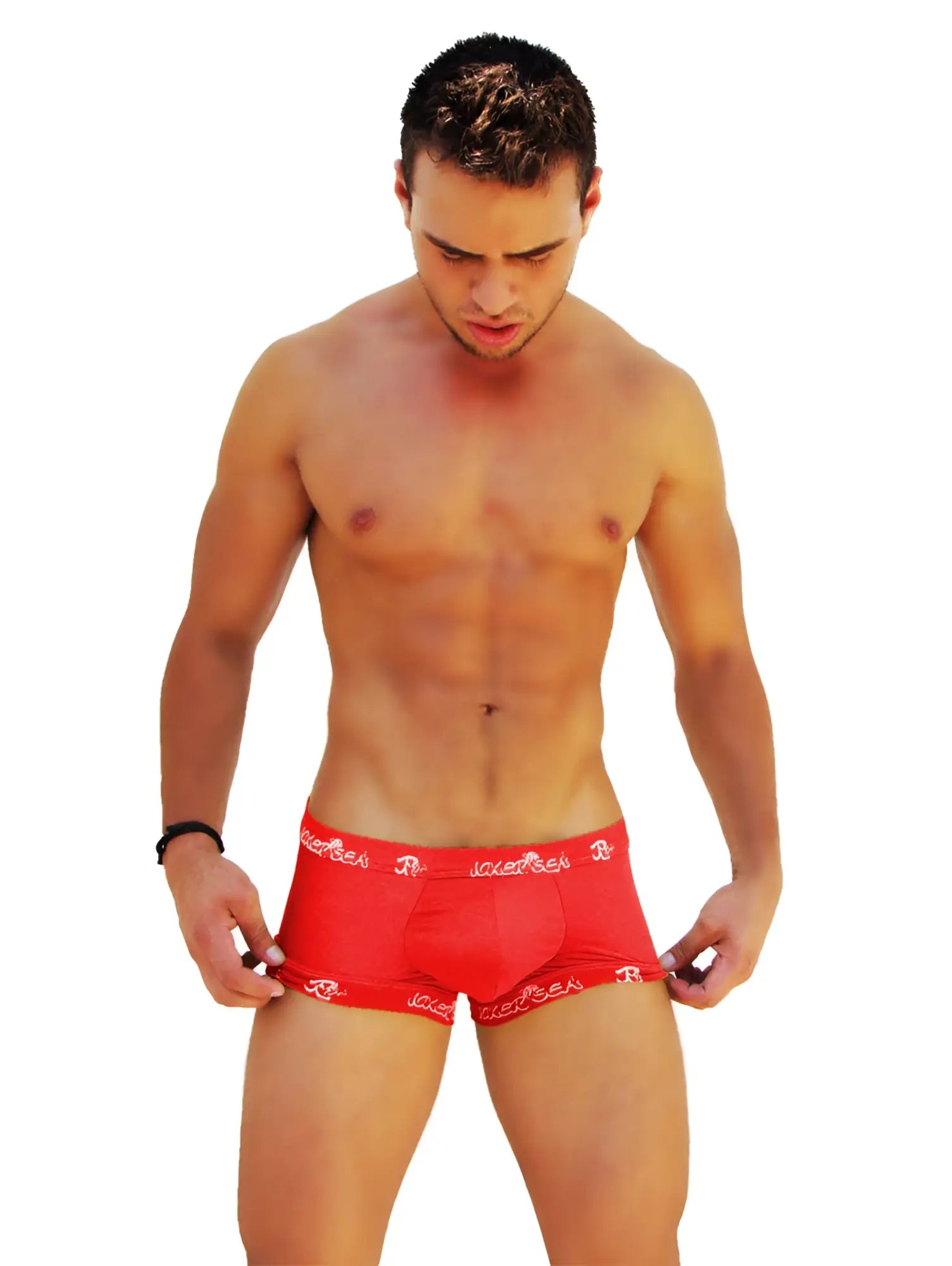 Red icker sea logo trim boxer brief underwear featuring white r logo trim in comfortable fabric
