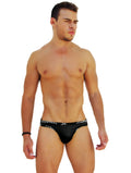 Black icker sea logo trim kiss my ass slip bikini underwear with white logo pattern on waistband