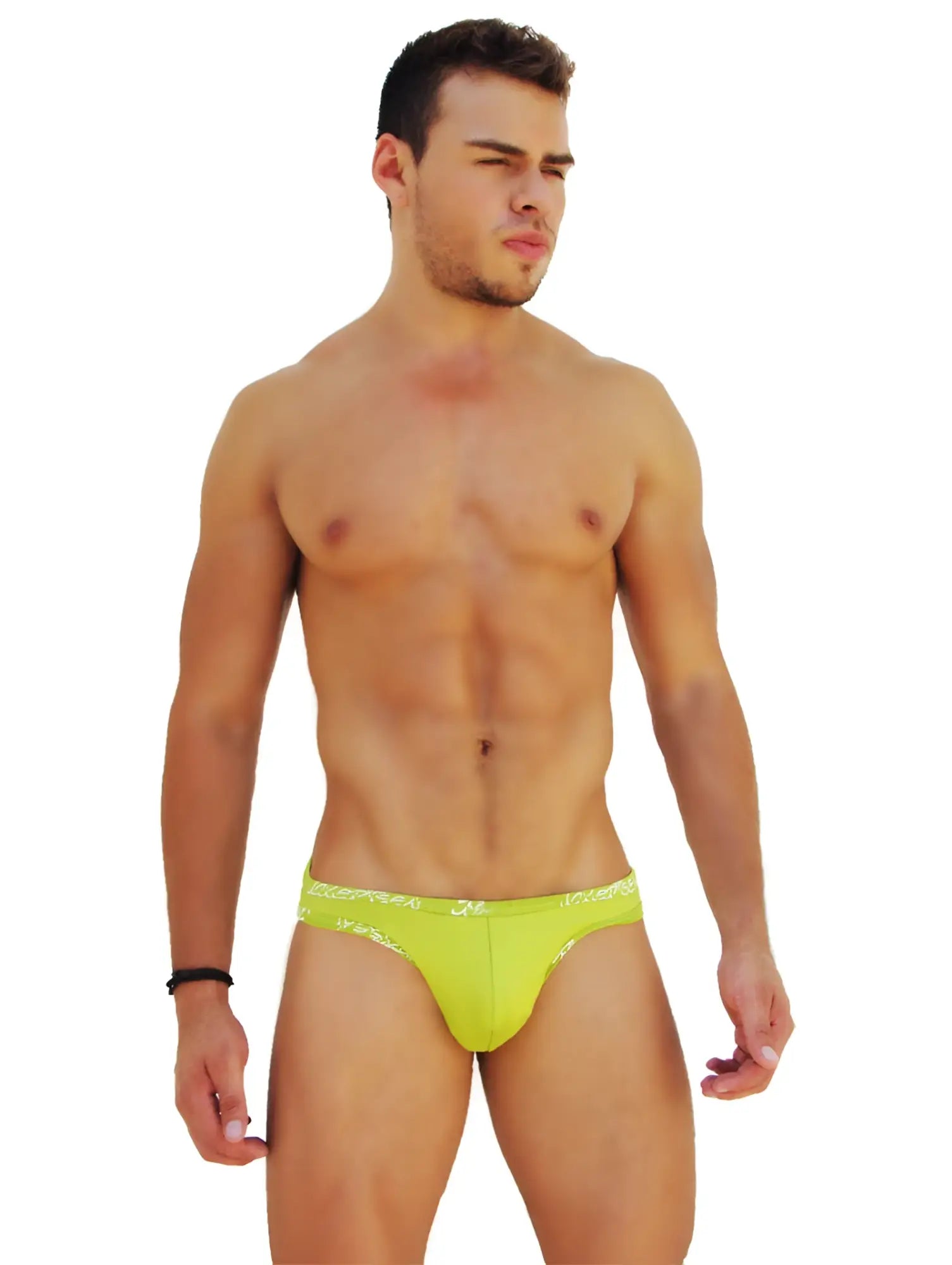 Icker sea bright lime green briefs with subtle white logo trim along the waistband kiss my ass slip bikini underwear