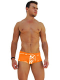 Orange icker sea logo trim lace front boxer brief underwear with white lace-up design and brand logos