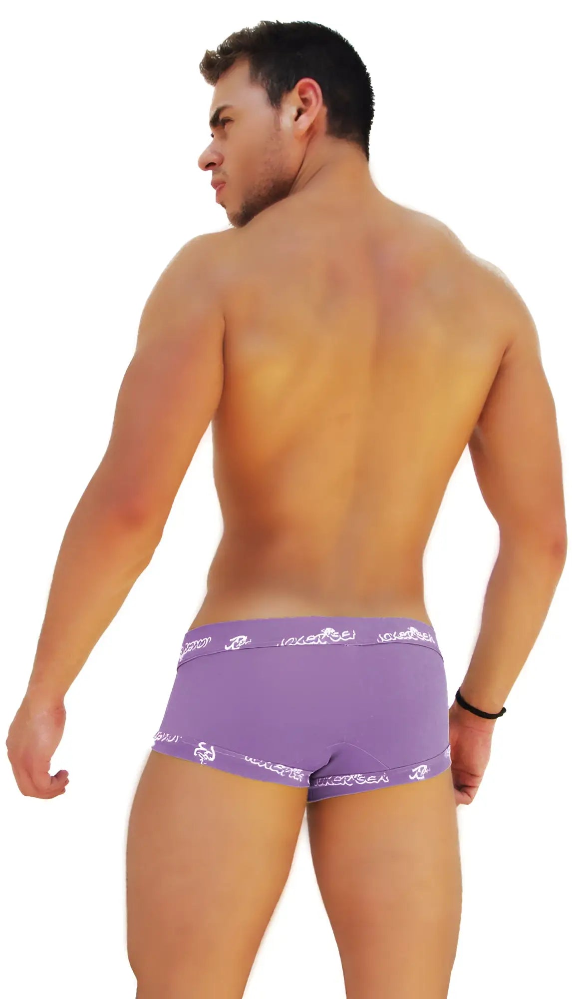 Purple icker sea lace front boxer brief underwear with white logo waistband trim in a comfortable fit