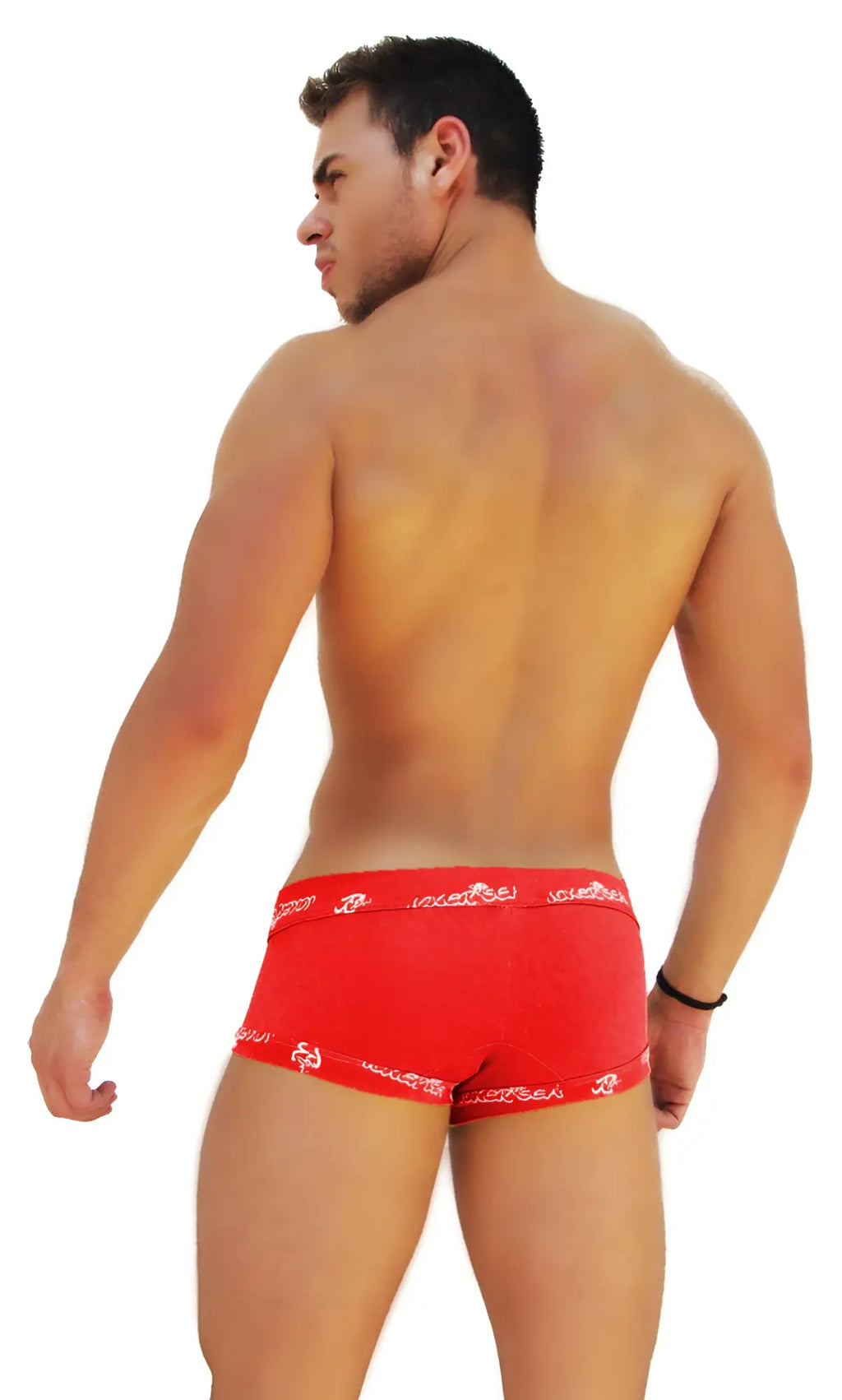 Icker sea red men’s lace front boxer briefs with white logo trim waistband for comfortable everyday wear