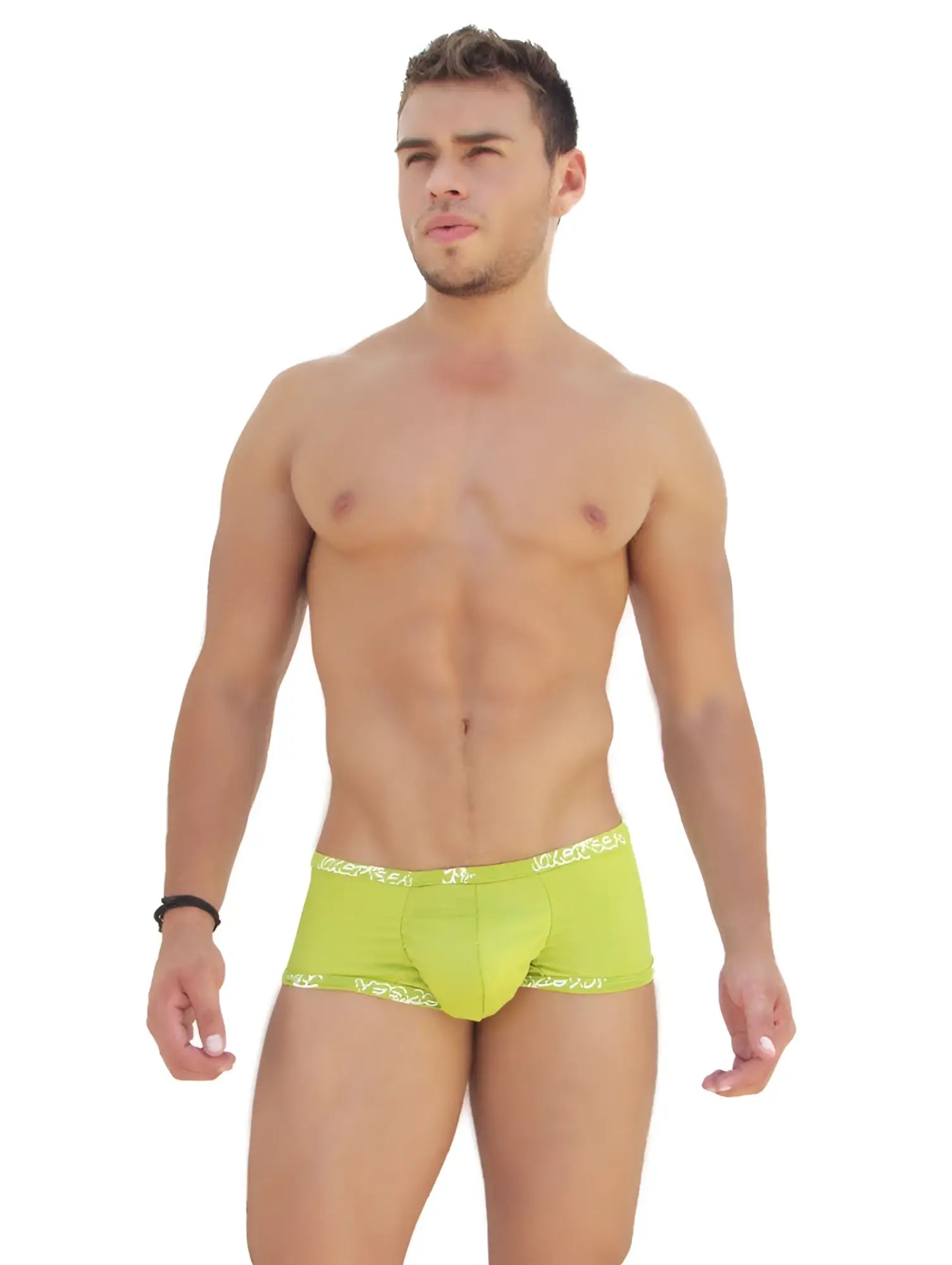 Icker sea logo trim low boxer brief underwear in bright lime green with white patterned waistband
