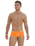 Icker Sea bright orange men’s low boxer brief underwear with white logo trim on waistband and leg openings