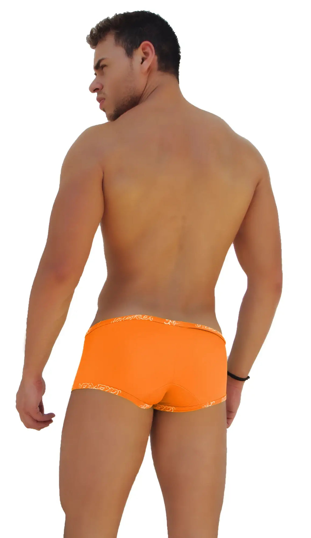Icker Sea logo trim low boxer brief underwear in bright orange with subtle patterned waistband and leg openings