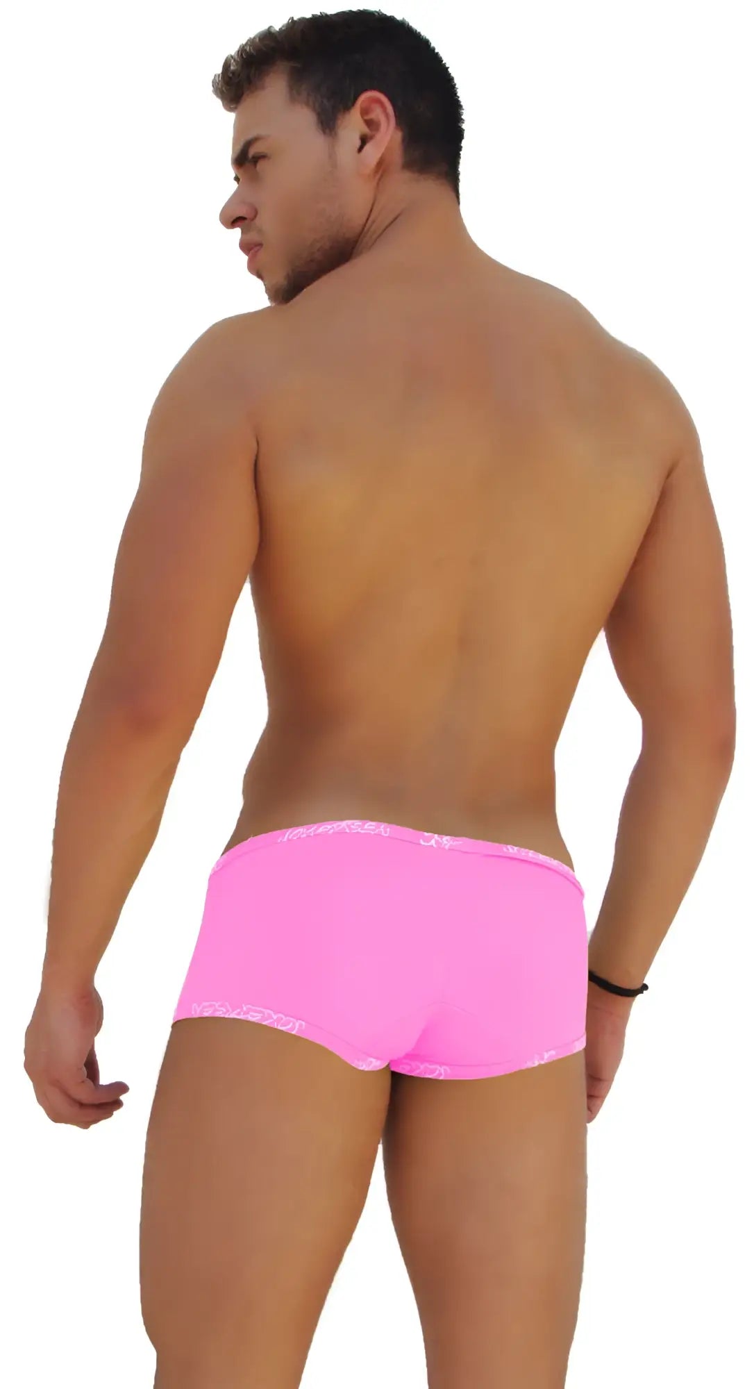 Icker sea logo trim low boxer brief underwear in bright pink with a subtle white logo trim on the waistband