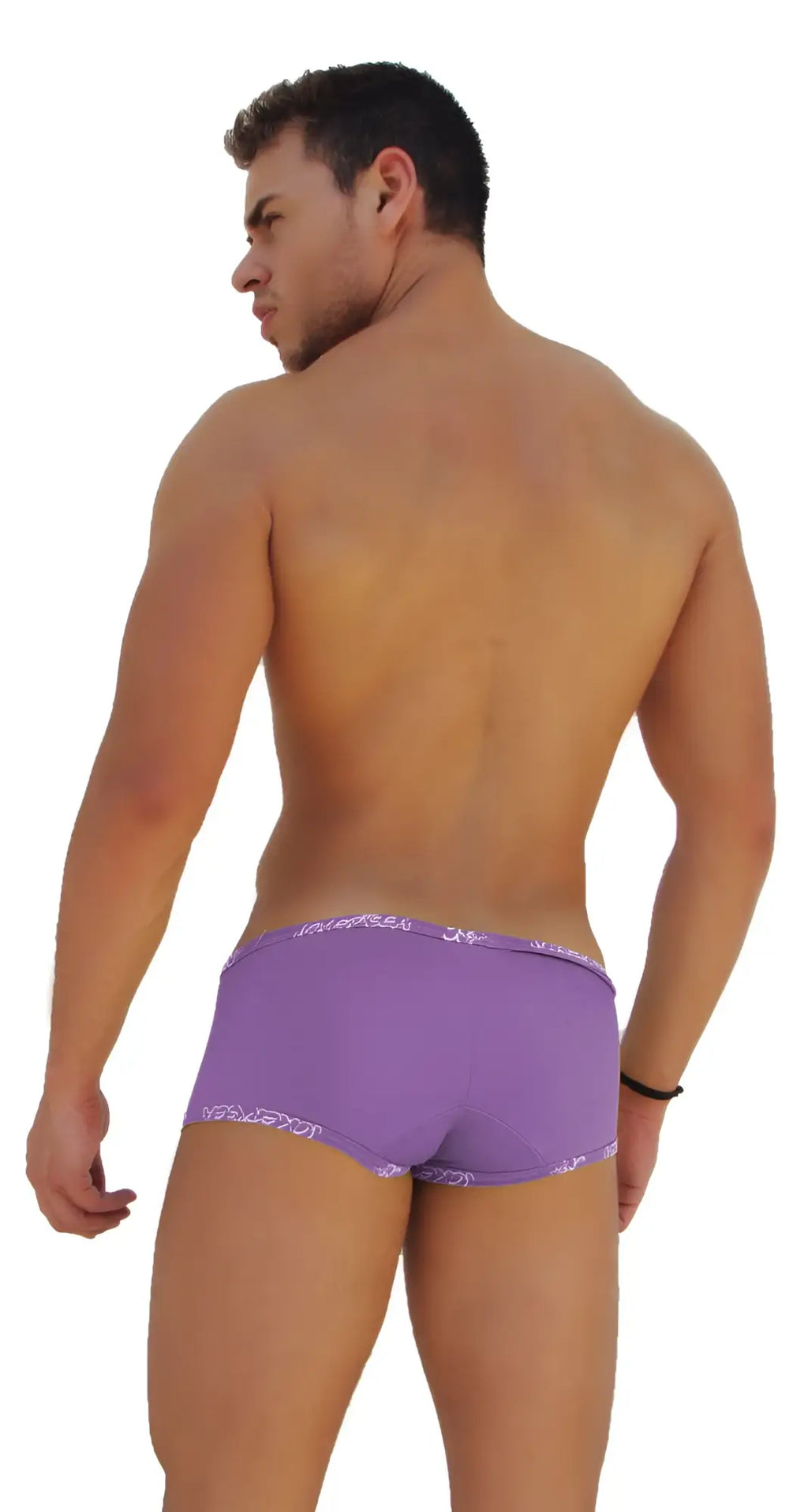 Icker Sea low boxer brief underwear in purple with subtle white trim along waistband and leg openings