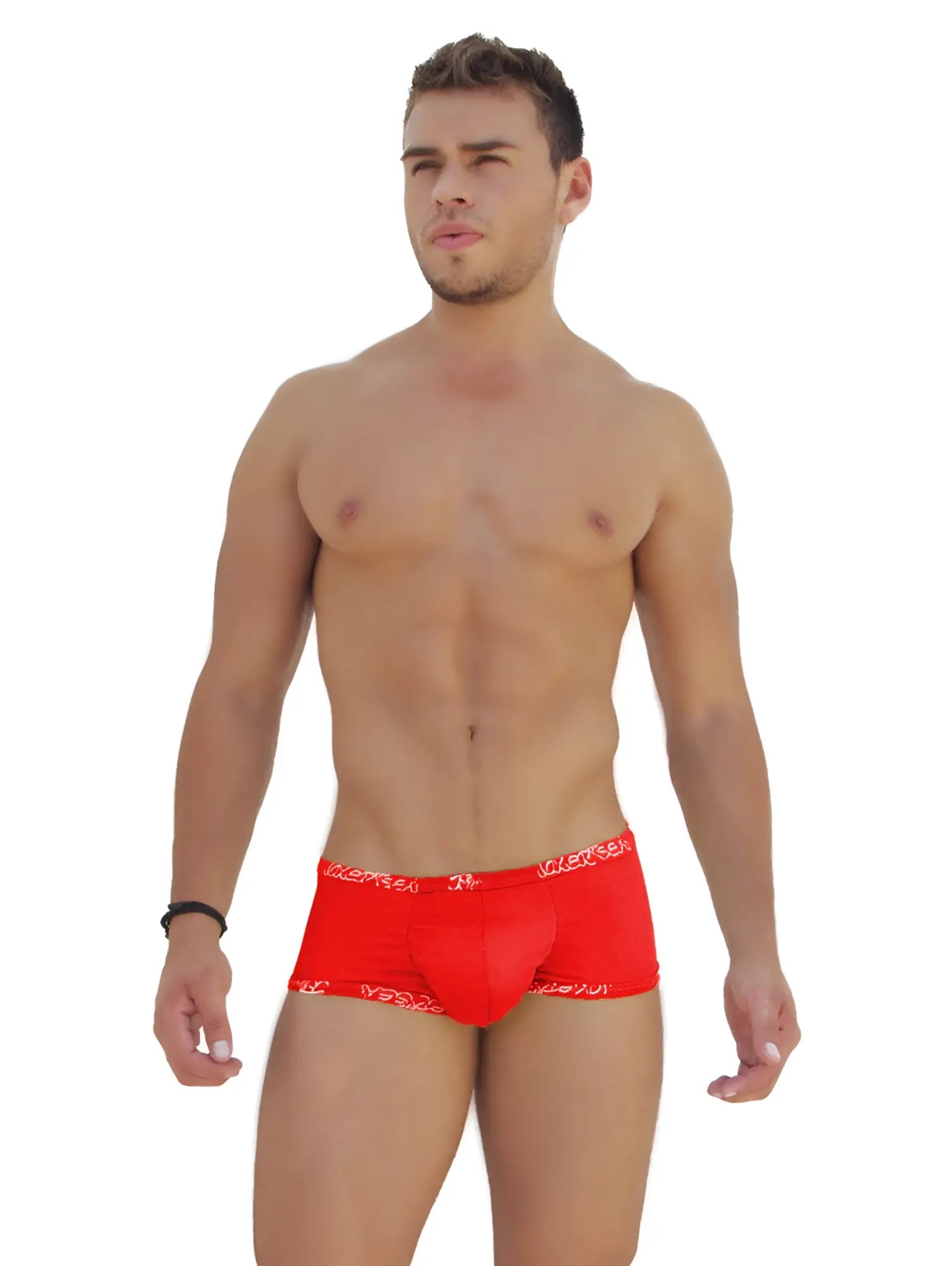 Icker sea red low boxer brief underwear with white logo trim made from soft breathable fabric