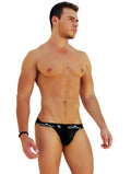 Black lace icker sea logo trim microslip bikini underwear with subtle white logo pattern on waistband in black