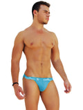A vibrant turquoise blue icker sea microslip bikini underwear with snug fit and white logo trim waistband