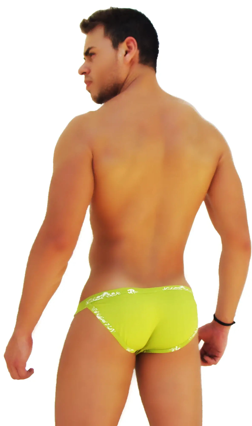 Icker Sea logo trim microslip bikini underwear in bright lime green with white patterned trim