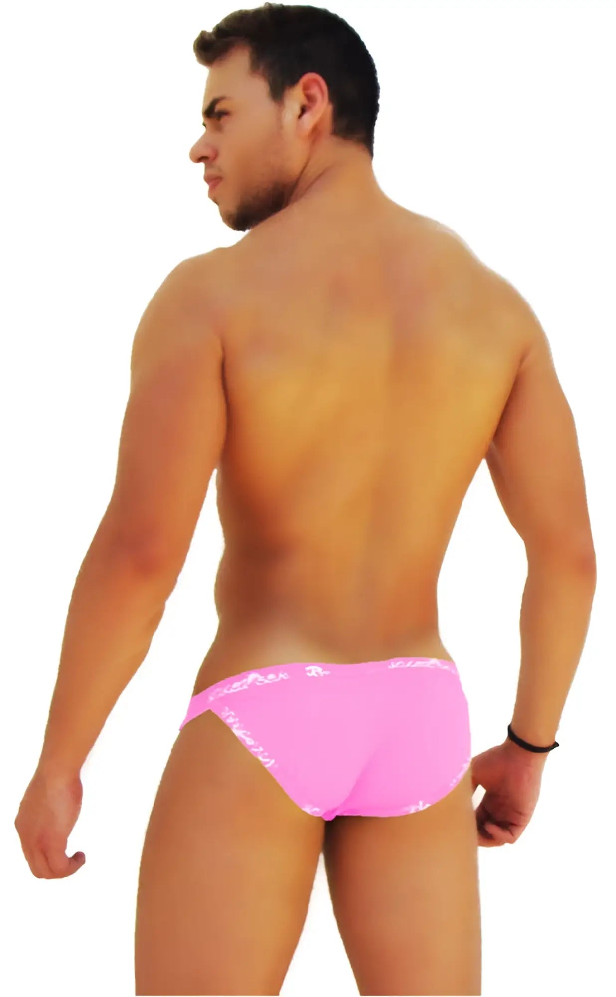 Bright pink icker sea logo trim microslip bikini underwear with subtle white pattern along the waistband