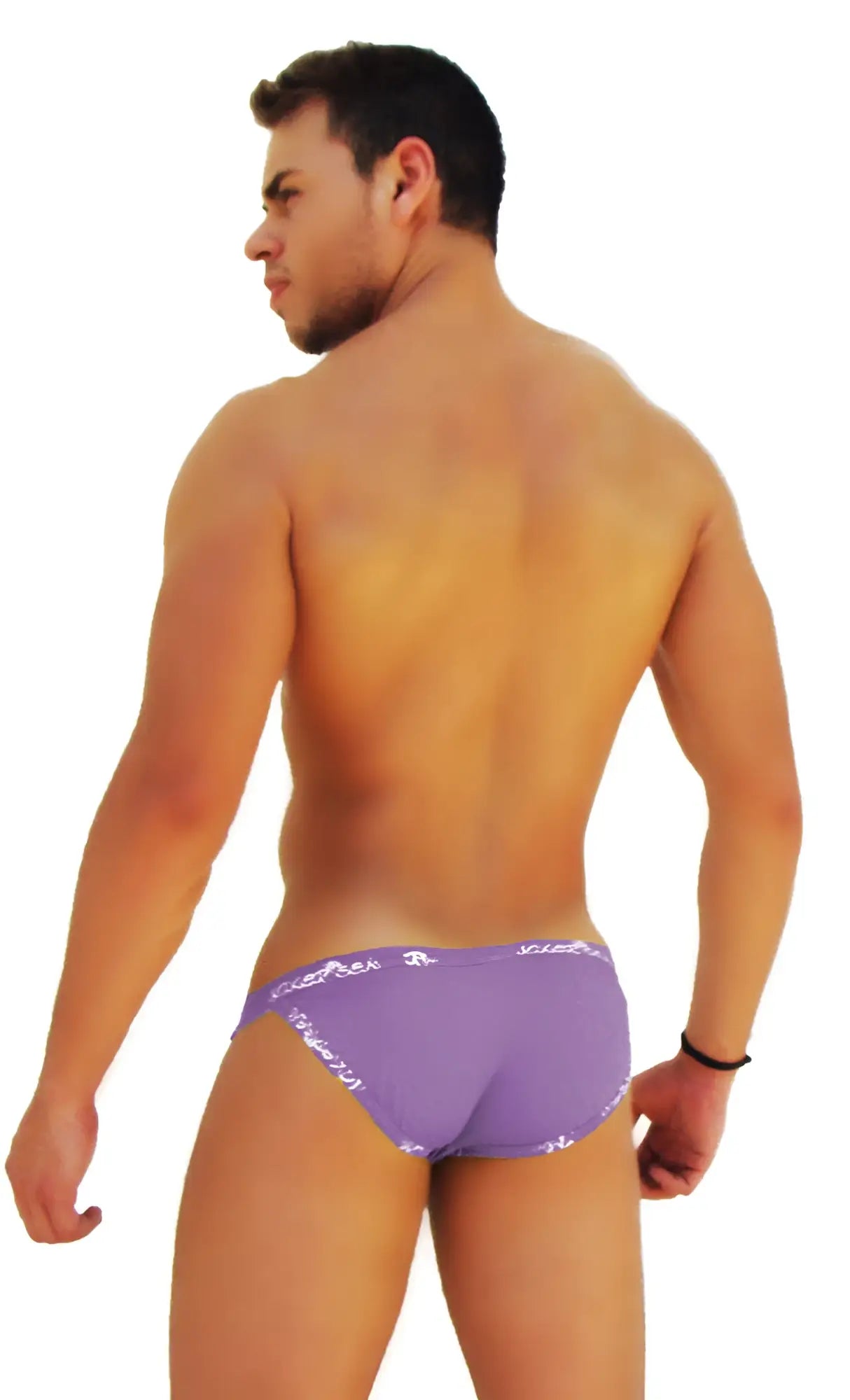 Purple icker sea logo trim microslip bikini underwear briefs with white waistband lettering