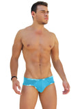 Icker sea logo trim mini bikini underwear in bright turquoise with white logo and pattern on waistband