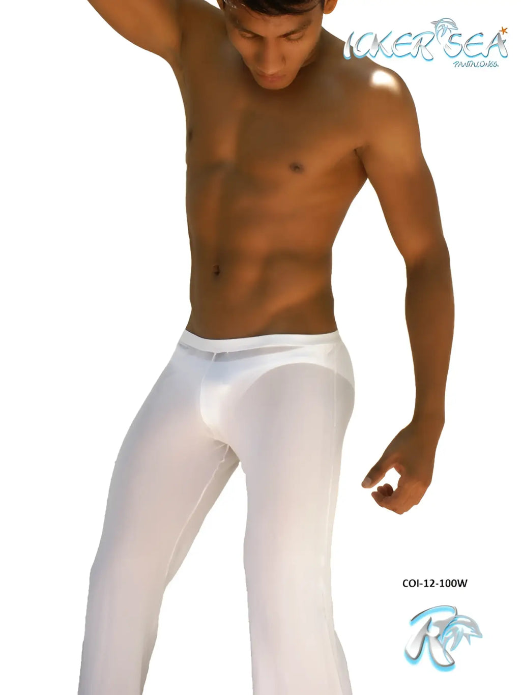 Icker Sea mesh beach pants white COI-12-100W are sheer men’s underwear with a snug fit and elastic waistband