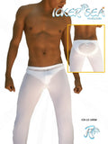 White sheer icker sea mesh beach pants showing transparent back panel and elastic waistband in white