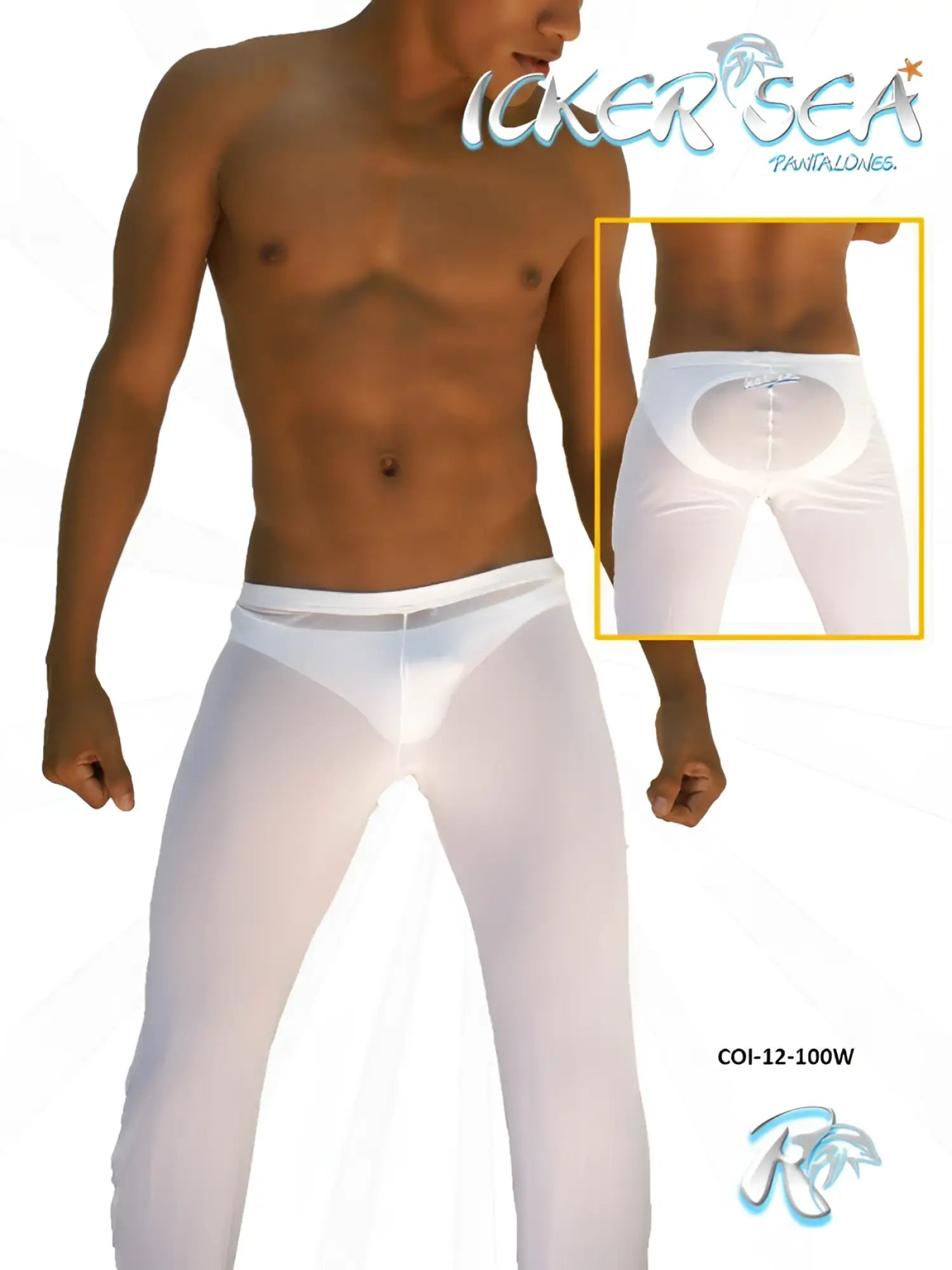 White sheer icker sea mesh beach pants showing transparent back panel and elastic waistband in white