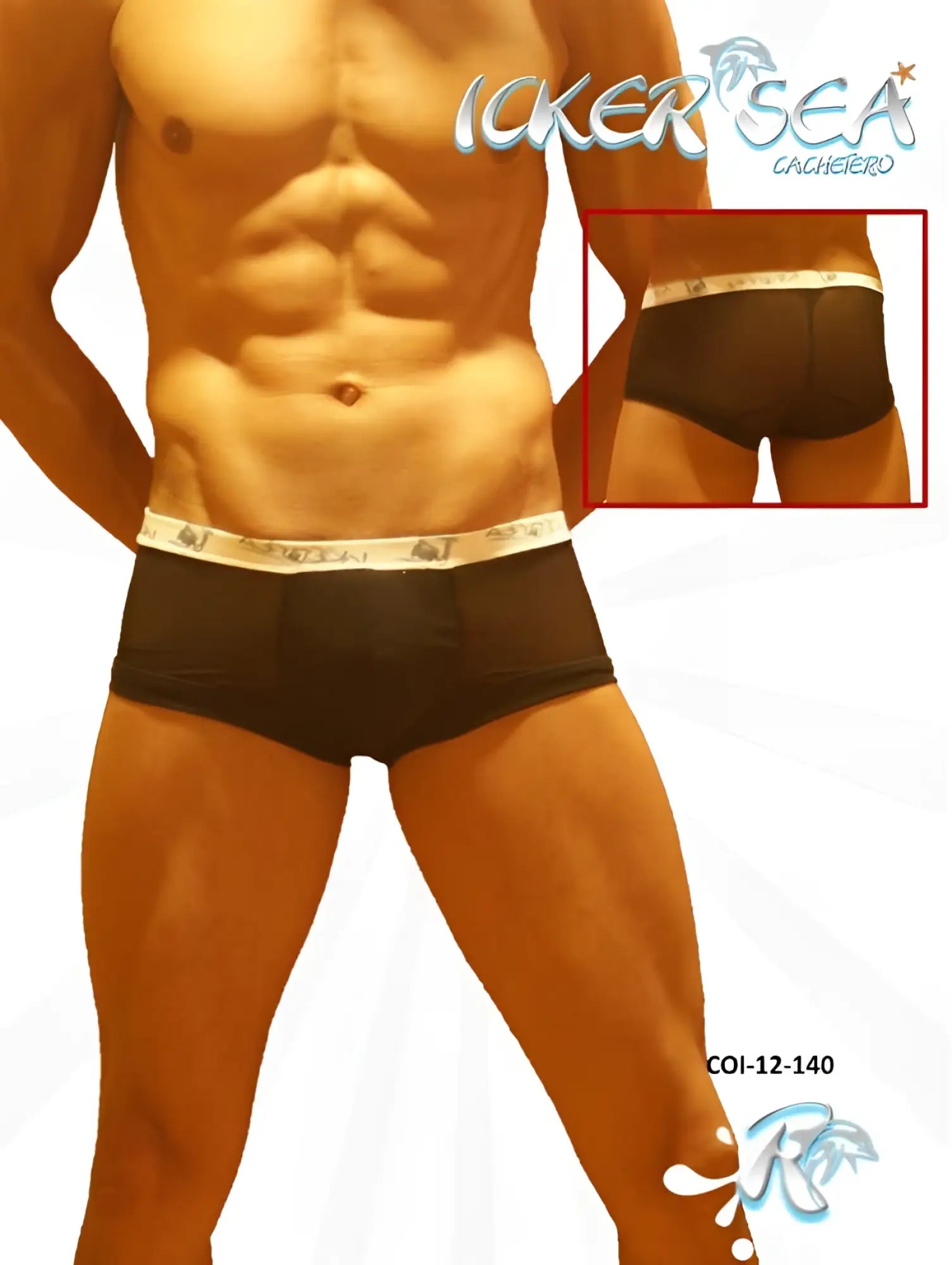 Black icker sea mesh boxer briefs with white elastic waistband featuring brand logo in style COI-12-140