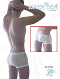 White icker sea mesh boxer brief underwear with subtle logo trim on waistband made from breathable mesh material