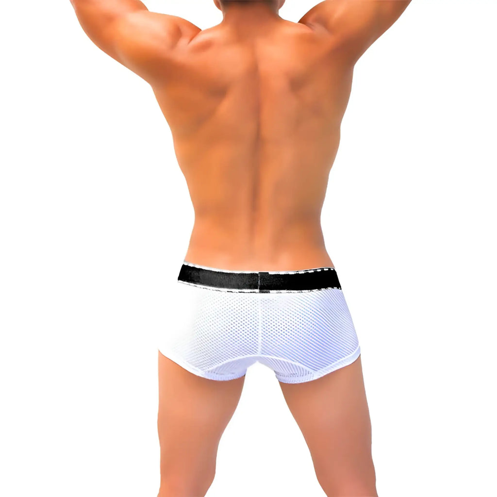 Icker Sea mesh contrast boxer brief underwear in white mesh with a black elastic waistband for comfortable wear