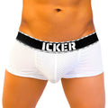 Icker sea mesh contrast boxer brief underwear in white mesh with black waistband and bold white Icker branding