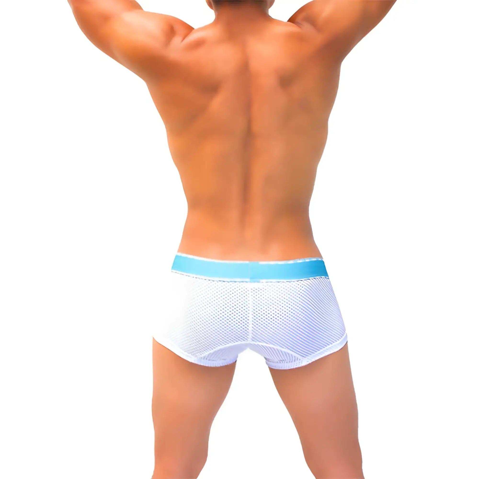 White mesh boxer briefs with light blue waistband by icker sea breathable contrast underwear coi-22-04