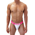 White mesh jockstrap underwear with bright fuchsia waistband branded icker sea mesh contrast COI-21-06