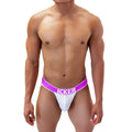 Icker sea mesh contrast jock strap underwear in white mesh with purple waistband and bold icker branding