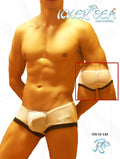 White icker sea mesh contrast trim mini boxer brief underwear with black trim and subtle side logo