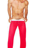 Icker Sea mesh lougewear pants in bright red sheer fabric with a white waistband for comfortable wear