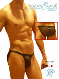 Black sheer micro-lip swim trunks with subtle brand logo on waistband from icker sea mesh microslip bikini underwear line