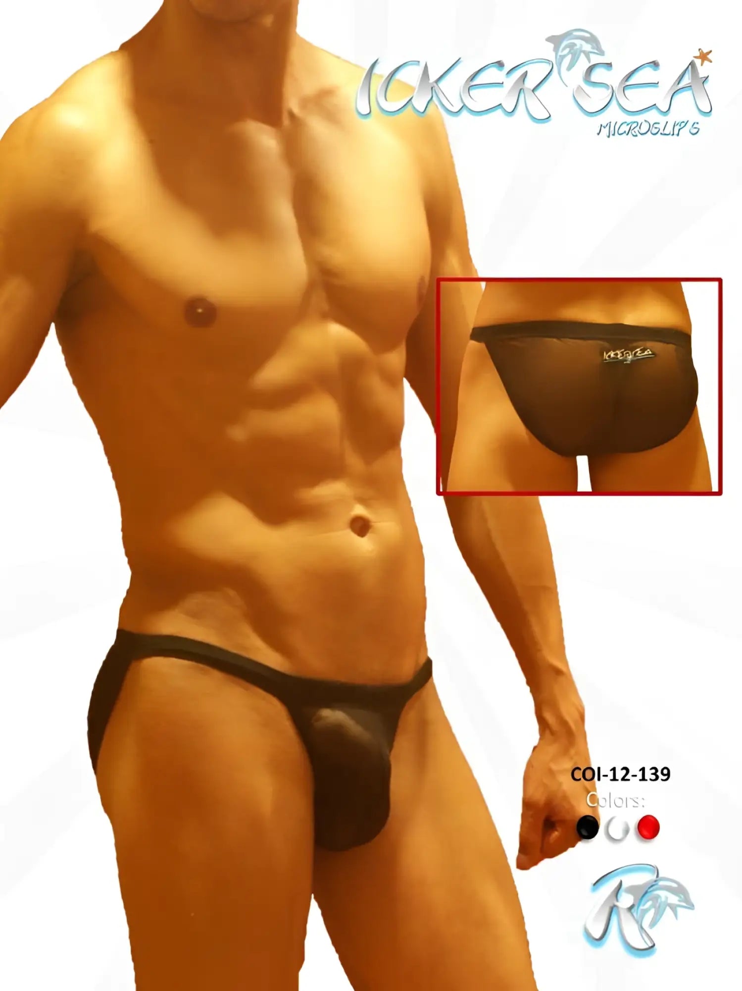 Black sheer micro-lip swim trunks with subtle brand logo on waistband from icker sea mesh microslip bikini underwear line