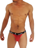 Red men’s icker sea mesh microslip bikini underwear with black waistband and white lakerbee branding