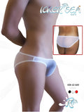 Icker sea mesh slip bikini underwear white with sheer mesh fabric, solid waistband, and light blue accent panel