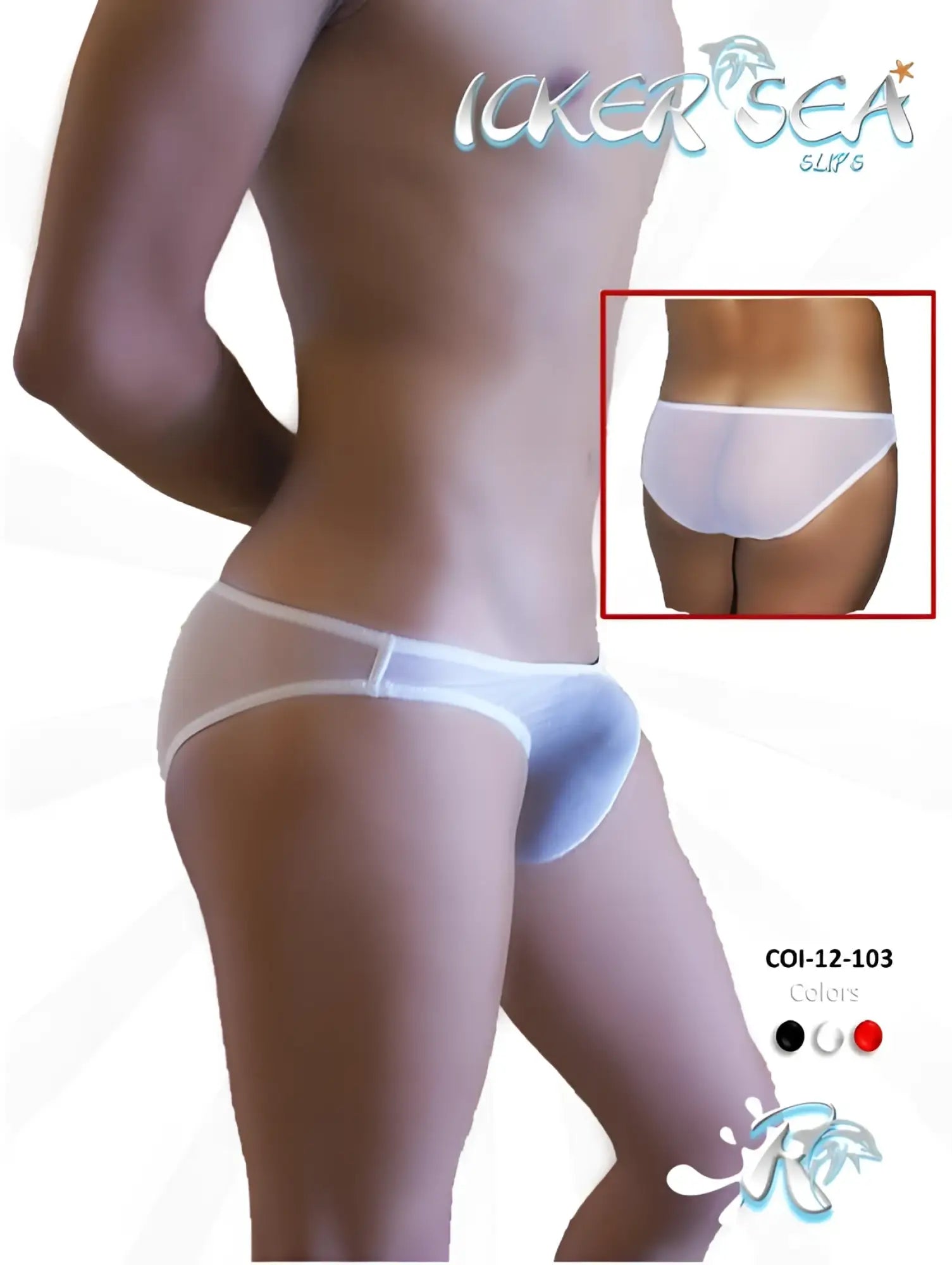 Icker sea mesh slip bikini underwear white with sheer mesh fabric, solid waistband, and light blue accent panel