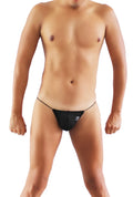 Black icker sea mesh stripe micro g string underwear featuring a small white logo on the front