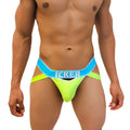 Icker sea peephole jock thong underwear in bright neon green and blue with a bold athletic cut for active use