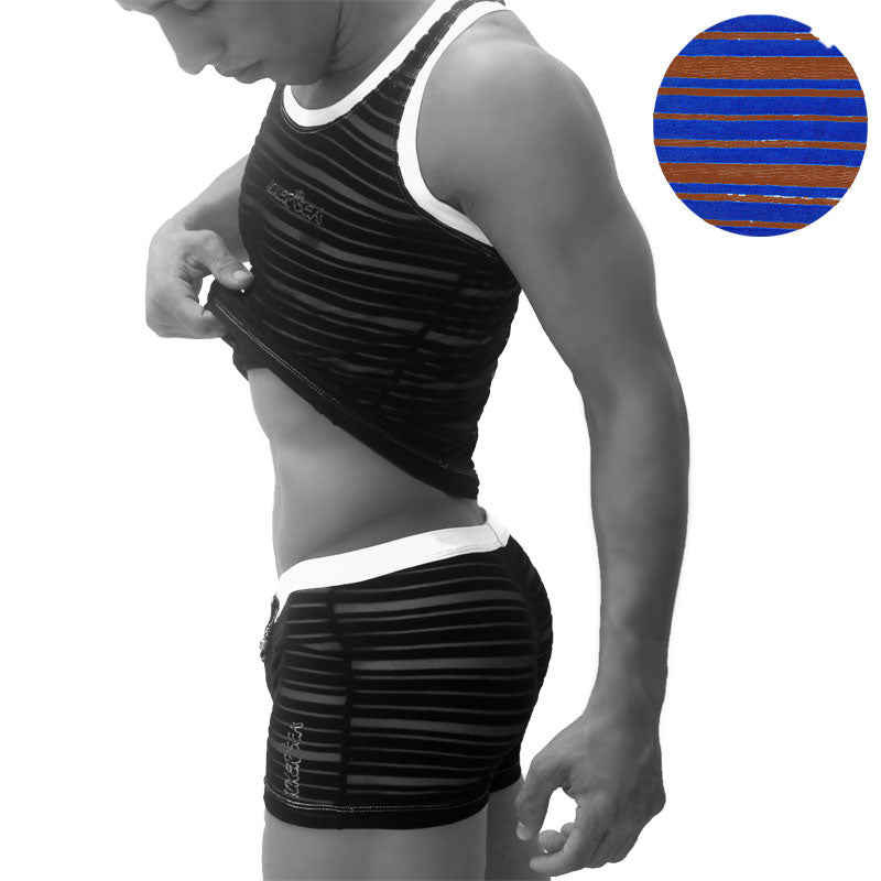 Conjunto de pijama Icker Sea con camiseta de tirantes y bóxer transparentes a rayas, azul PJ-19-01