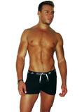 Black icker sea runner side slit athletic briefs with white drawstrings and subtle logo waistband pattern