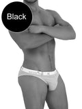 Black icker sea sailor belted logo slip bikini swimwear briefs with white lakerse waistband in black white cob-14-ms05