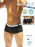 Black icker sea sailer belted logo square cut swim trunks with white waistband chlorine resistant for pool use
