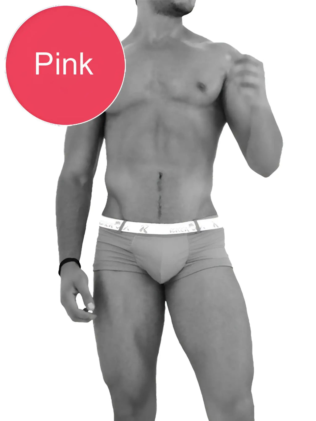 Pink icker sea sailor belted logo square cut trunk swimwear with white elastic waistband and subtle logo pattern
