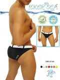 Black icker sea sailor belted slip bikini swimwear with white waistband and embroidered brand name on the side