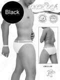Black men’s swim trunks with white waistband and side stripes from icker sea sailor belted slip bikini swimwear white black cob-11-126